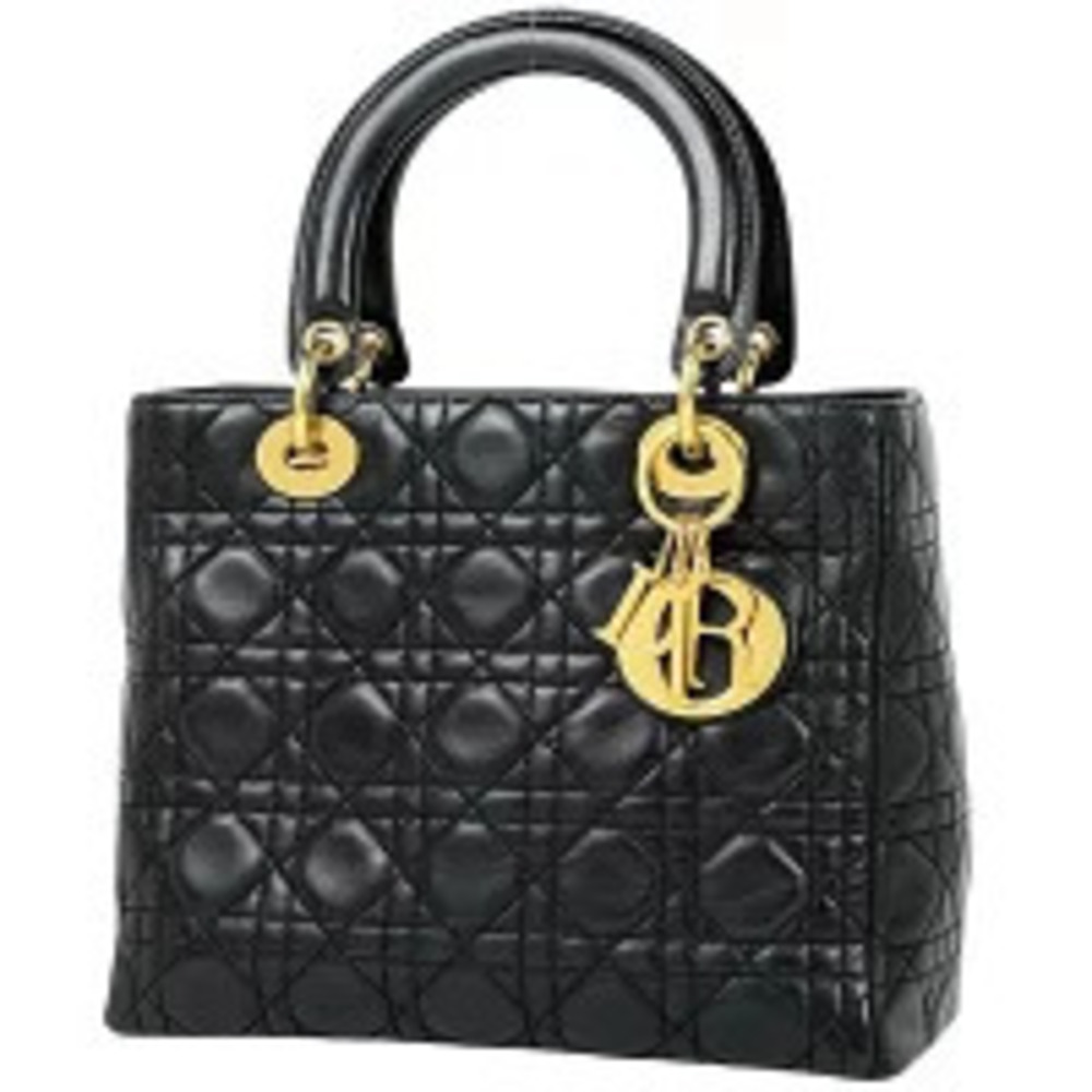 Christian Dior Lady Cannage Handbag Leather Black